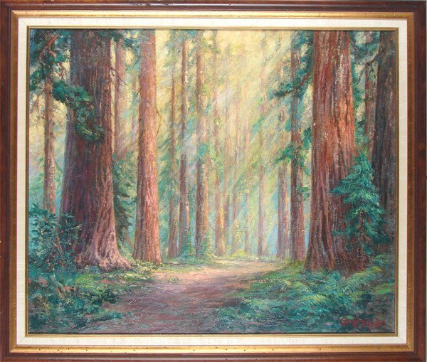 Geoffrey Holt (1882-1977) Californian: FORREST, oil painting on canvas, signed lower right, 30 x 36”, framed, hairline cracks, small chips, some touch-up, otherwise in good condition.