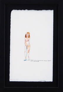 Peregrine Honig (b. 1976) American: TERAPHOBIA, 2005, ink & watercolor on paper, signed lower right, rubber stamped dated lower left, 11 ¼ x 6 ¾”, framed with glass.