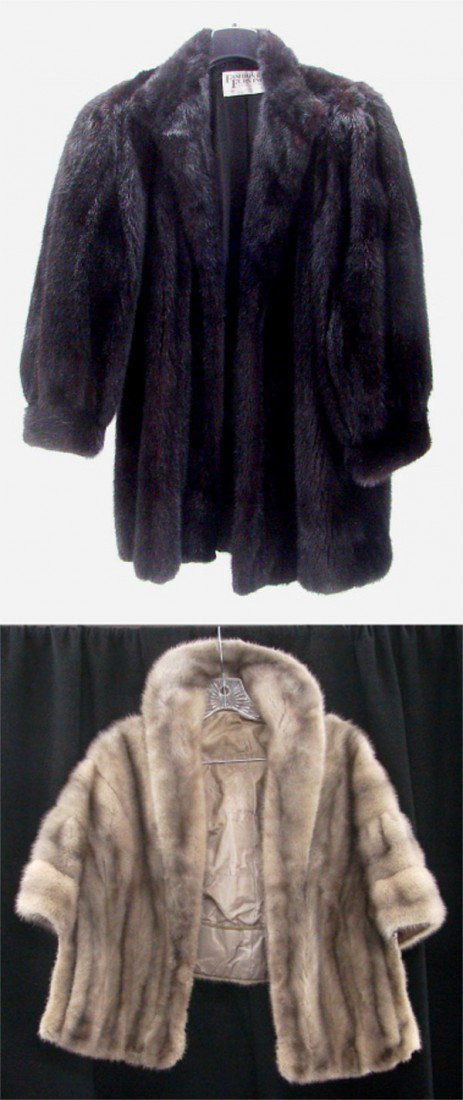 Mink Fur & Stole (two): Mink Coat from Fashion Furs, Inc., three-quarter length coat, with lining embroidered Sylvia R; Together with a silver Mink Stole, with lining embroidered SR, side pockets, lining detaching at upper s