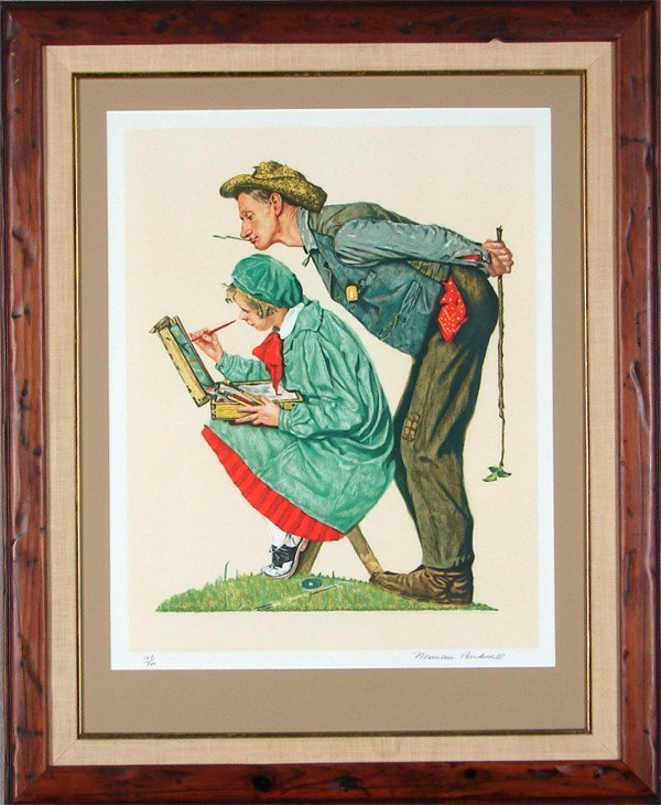 Norman Rockwell (1894-1978) American: THE HAYSED CRITIC, color lithograph, signed in pencil, from the numbered edition 200, image 21 ½ x 17”, full margins, framed with glass, soft handling crease lower right, otherwise in good conditio