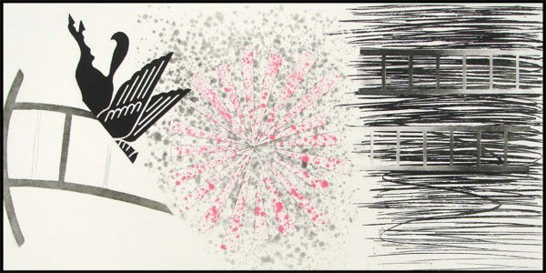 James Rosenquist (b. 1933) American: STAR LADDER (G.136), 1978, color aquatint etching, signed in pencil, from the numbered edition 78, image 17 ¾ x 35 ¾”, full margins, published by Multiples Inc., printed by Flatstone Studio (blind