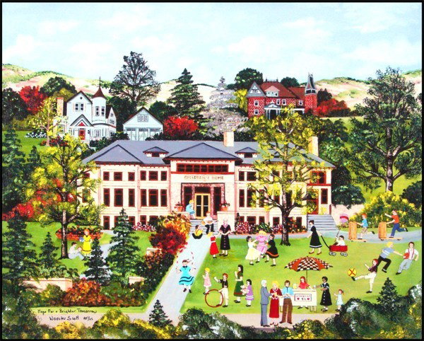 Jane Wooster Scott (b. 1920) American (ten): HOME FOR A BRIGHTER TOMORROW, ten (same image) color transfers on canvas, each signed, artist’s proof 25 aside from a numbered edition, each 24 x 30”, some with perimeter wear, otherwise in good c