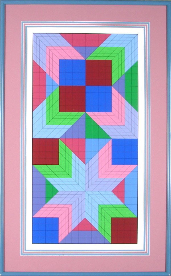 Victor Vasarely (1908-1997) Hungarian: THE DOOR, color screenprint, signed in pencil, from the numbered edition 325, image 37 ¼ x 19”, full margins, framed with glass.