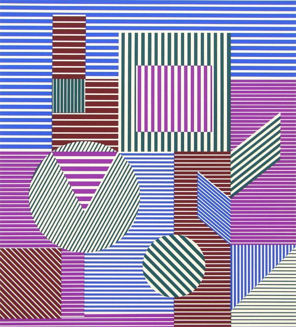 Victor Vasarely (1908-1997) Hungarian: UNTITLED (blue/purple stripes), color screenprint, signed in pencil, from the numbered edition hors commerce 15 roman numeral, image 26 x 24”, full margins, a few soft handling creases mainly visibl