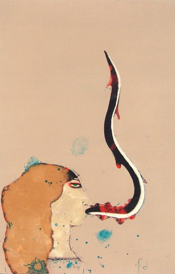 Paul Wunderlich (b. 1927) German: LA PECHERESSE (R.309), 1967, color lithograph, signed in pen, from the numbered edition 30, from a total edition of 135, image 19 x 12 ½”, sheet 22 ¼ x 15”, mild toning on recto, discoloration a