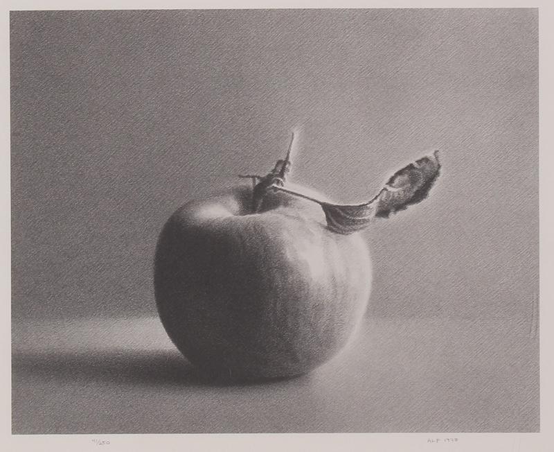 Martha Alf (1930-2019) California: APPLE, 1989, offset lithograph, signed and numbered 41/250 in pencil, image 10 ½ x 13 ½”, full margins, frame 22 x 25” with Plexiglas.