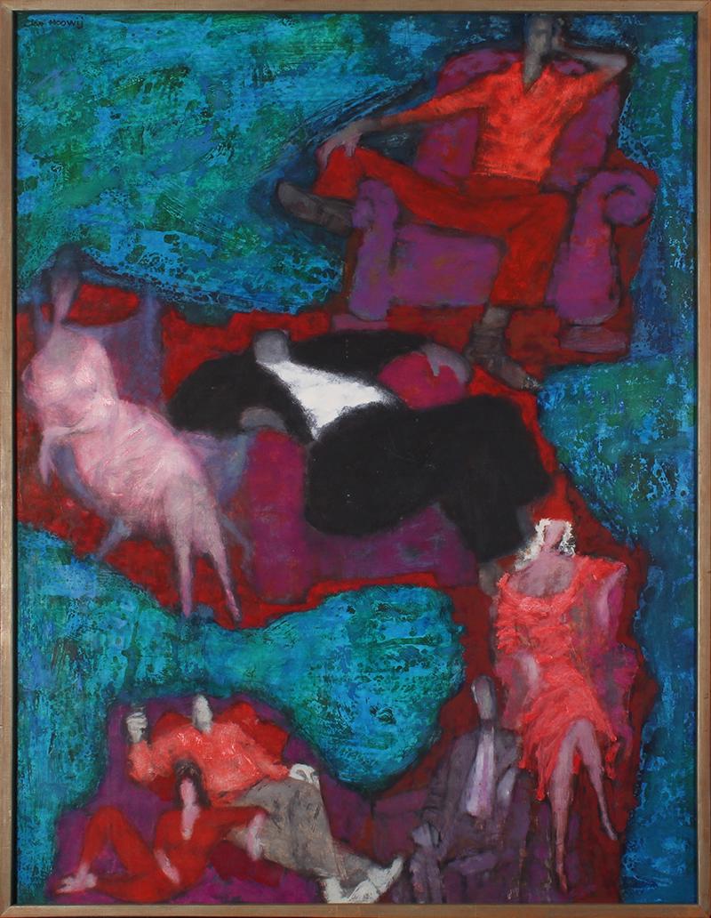 Jan Hoowij (1907-1987) California: GARDEN OF EDEN, 1962, oil painting on Masonite, signed upper left, 36 x 48” frame 49 ¼” 37 ¼”. Provenance: Artistâ€™s label on verso. From the UCLA Medical Center