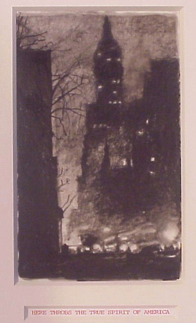 Lawrence Gipe (b. 1962) American: HERE THROBS THE TRUE SPIRIT OF AMERICA, oil painting on vellum, 15 ¼ x 11 ¼", sheet 11 ¾ x 8 ½", signed and dated upper right margin, framed.