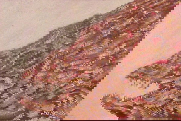 Michael Heizer (b. 1945) American: FISH, 1962, oil painting on canvas, 23 ¾ x 36", signed and dated lower right, surface soiling, two small impact dents top center.