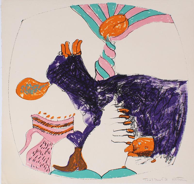John Altoon (1925-1969) Armenian American: UNTITLED from about Women, 1966, color lithograph, signed and inscribed Trial Proof V in pencil, printed by Gemini G.E.L. with their blind stamp lower right, sheet 19 x 19”.