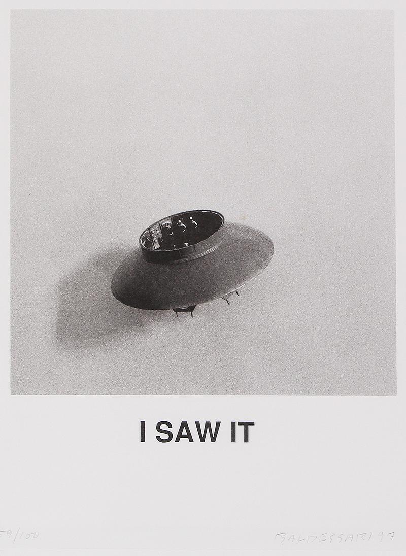 John Baldessari (1931-2020) California: I SAW IT, 1997, lithograph, signed and numbered 59/100 in pencil, printed by Cirrus with blind stamp lower left, sheet 17 ½ x 14 ½”, frame 21 ½ x 18 ½” with gla
