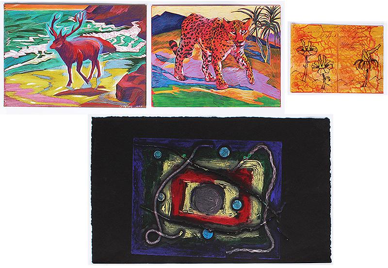 Janet Cooling (b. 1951) Pennsylvania Chicago (2), Aldo Bishop (20 th Century) Utah & Artist: Janet Cooling DEER, 1988; LEOPARD, 1988, two color pastels on paper, each signed and dated in pencil, sheets 10 x 14” & 10 x 12 ¾”; Aldo Bishop Utah YOU MUST BE A SAINT, 1993, water