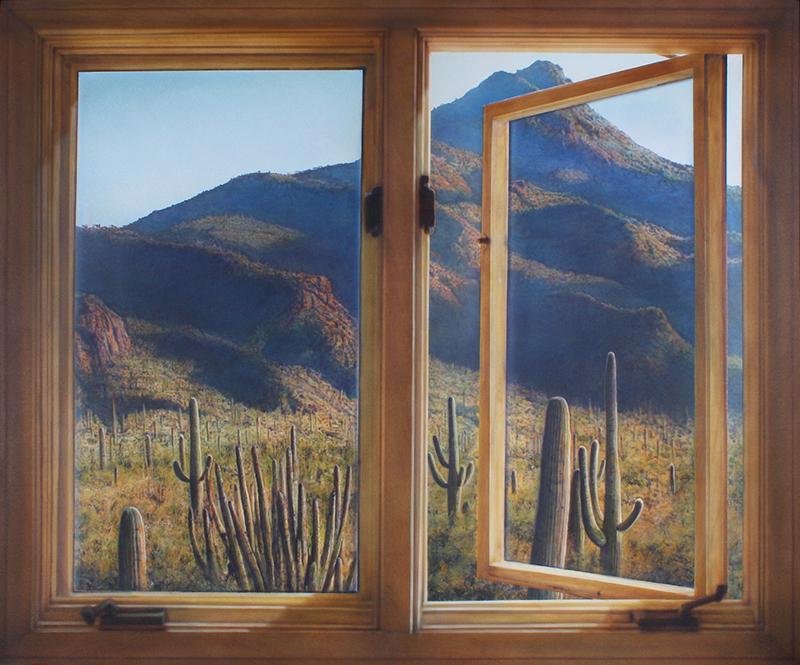 Ray Hare (b. 1950) California: WINDOW, acrylic painting on canvas, a signature not found, 48 ¼ x 57 ¼”, wood crate available.