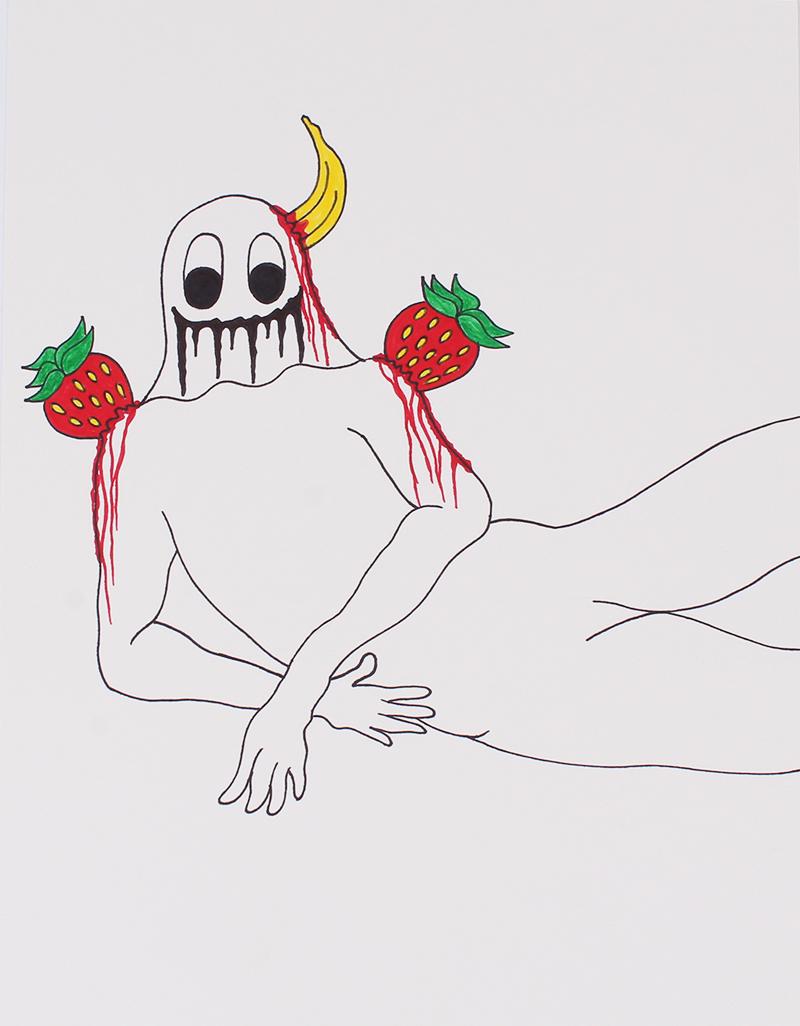 Ken Kagami (b. 1974) Japanese: UNTITLED, 2003, color ink drawing on paper, 12 x 9”, signed and dated on verso.