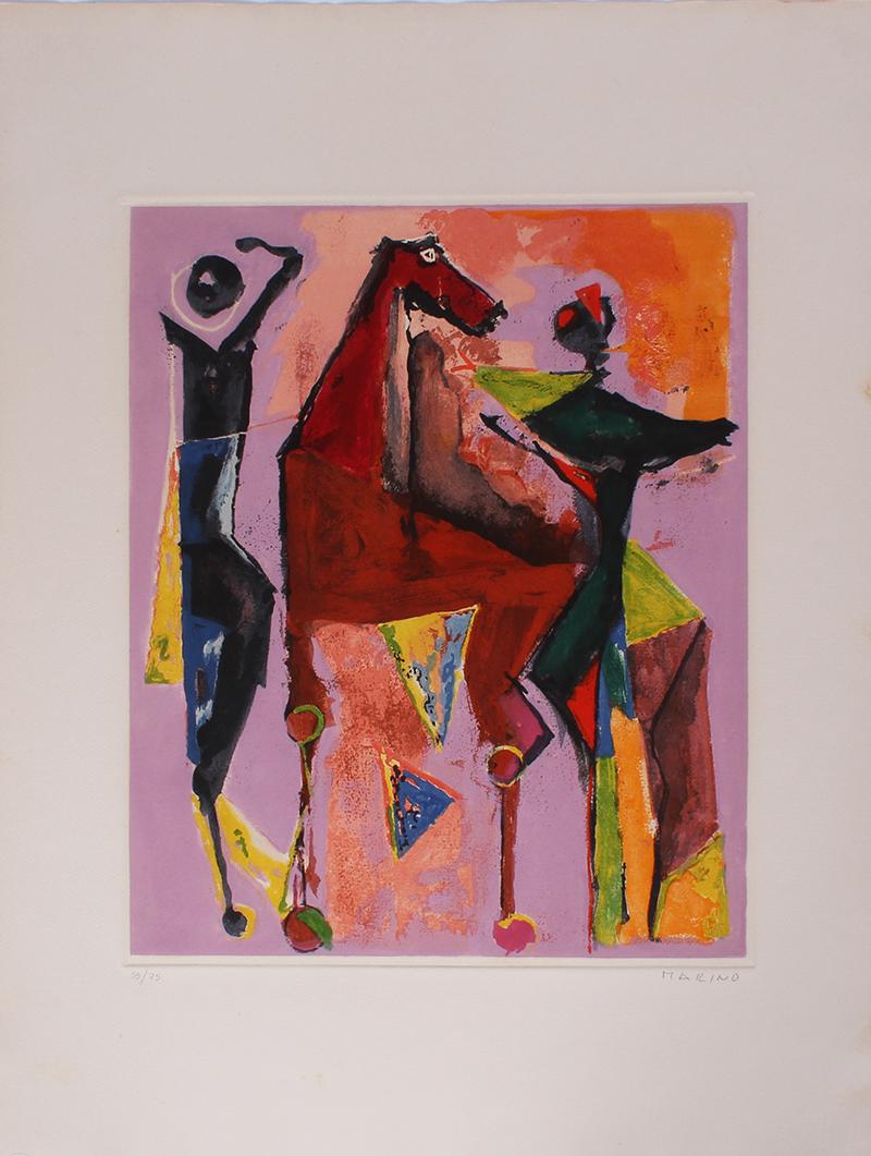 Marino Marini (1901-1980) Italian: SHAKESPEARE I (Gustalla A.189), 1977, plate III, color aquatint etching with drypoint, signed and numbered 59/75 in pencil, printed by Labyrinth, Florence, published by ZWR London, with blind stamp lo