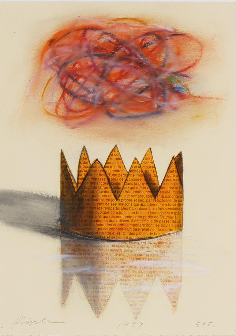 Curtis Ripley (b. 1949) Texas Los Angeles: UNTITLED 575, 1999, color pastel and acrylic with collage on paper, signed and dated lower center, 20 ½ x 15”, frame 26 x 20” with Plexiglas. From the UCLA Medical Center Art Progra