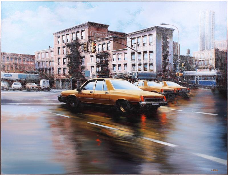 Luigi Rocca (b. 1952) Italian: NEW YORK, CORFU DINER, 2000, acrylic painting on canvas, signed lower right, signed and dated and titled on verso, framed 48 x 60”. Provenance; Galerie Michelangelo appraised value $24,000. in 2