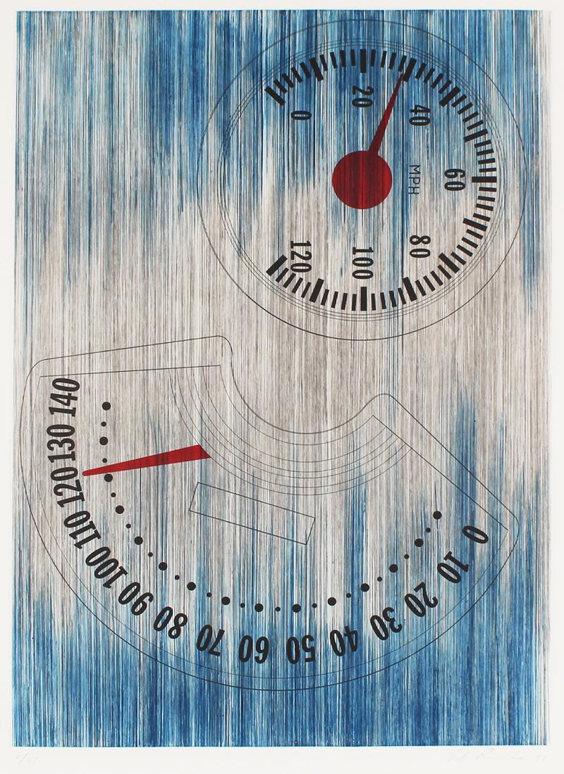 Ed Ruscha (b. 1937) American: CLOWN SPEEDO (Engberg/Walker 270), 1998, color etching, signed and numbered 6/35 in pencil, printed by Aldo Crommelynck with blind stamp lower right, published by Pace Editions Inc., sheet 36 x 26 &fr