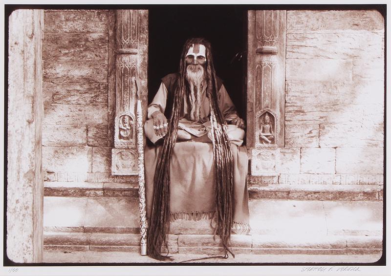 Stephen Verona (1940-2019) American: HOLY MAN, KATHMANDU, NEPAL, gelatin silver print, signed and numbered 1/20 in pencil, partial blind stamp visible lower right, image 11 ½ x 17”, full margins, frame 18 x 24” with Pl