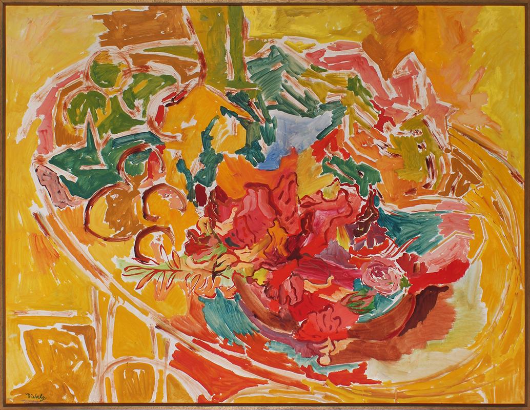 M. Walz (Mary Walz?) (20 th Century) American: LARGE FLOWER BOUQUET, oil painting on Masonite, signed lower left, 36 x 48”, frame 37 x 49”.