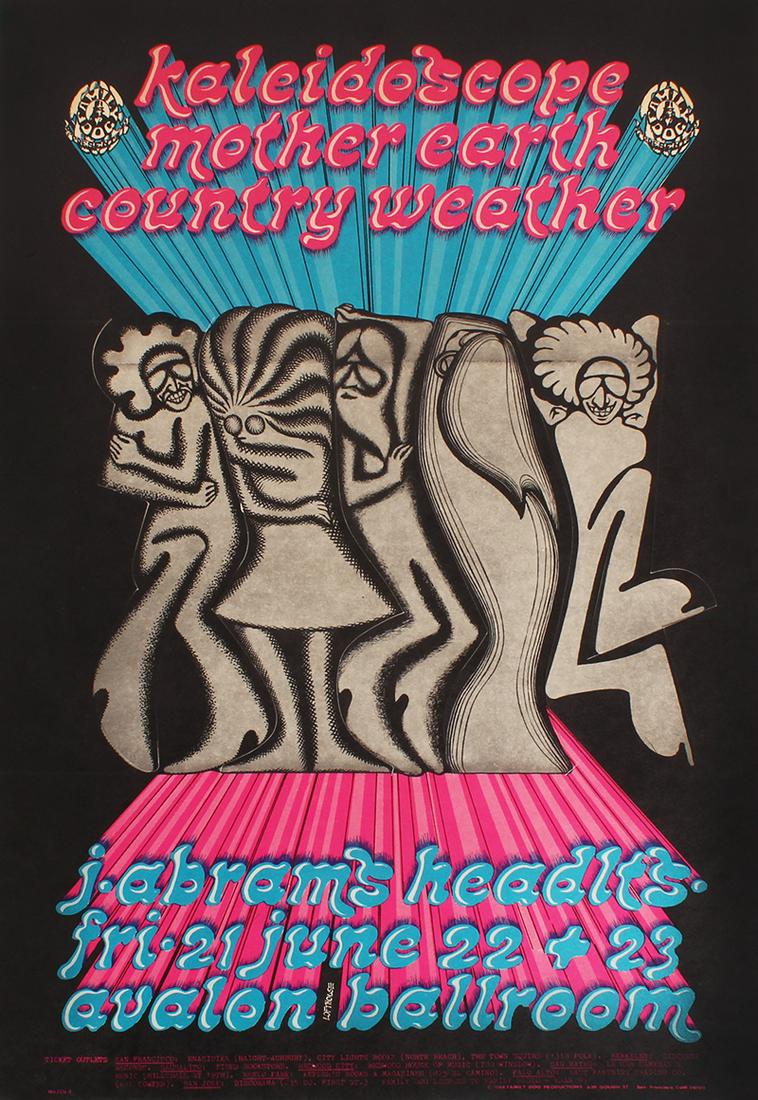Original 1960â€™s Rock N Roll Poster: Family Dog (FD 124-1): Kaleidoscope, Mother Earth and Country Weather Avalon Ballroom (The Pop-up Poster), 1968, pop-up poster with die-cut design, Patrick Lofthouse, 22 x 14”.
