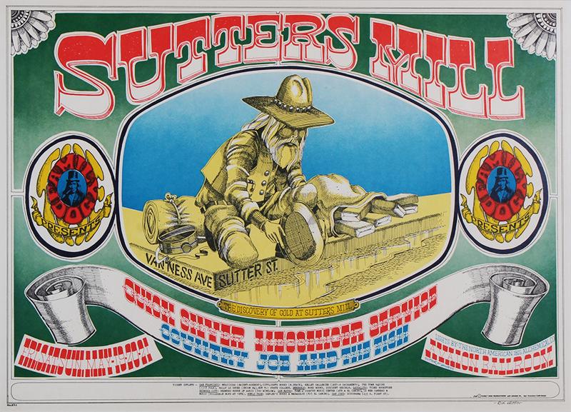 Original 1960â€™s Rock N Roll Poster: Family Dog (FD-62-1): Quicksilver Messenger Service & Country Joe & the Fish (Sutterâ€™s Mill), Avalon Ballroom, 1967, Rick Griffin, image 12 ¾ x 18 ¼”, frame 19 ¼ x 24 ½” with 