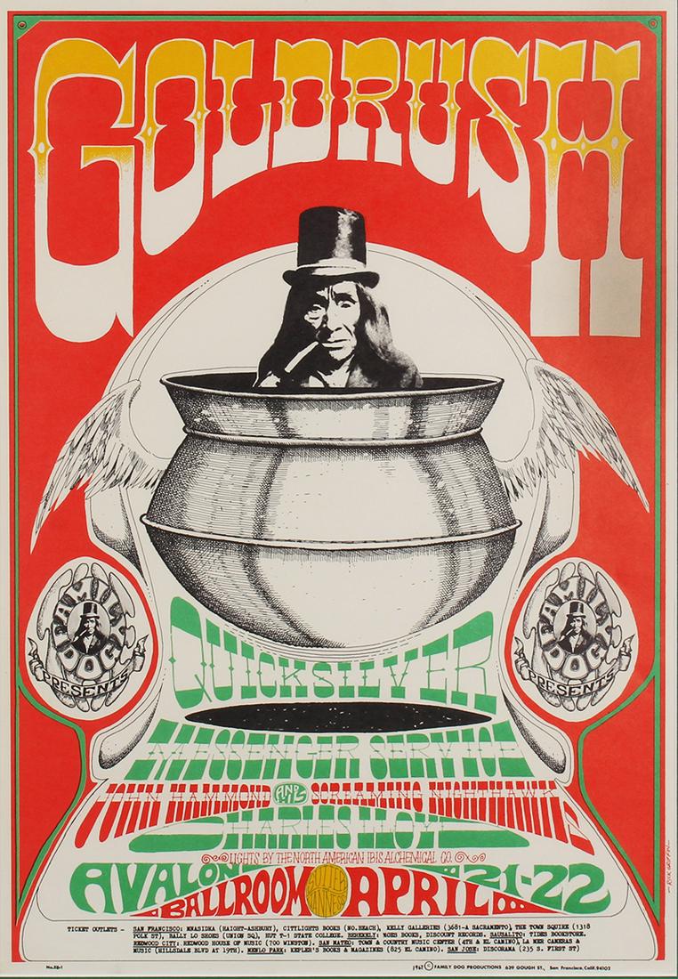 Original 1960â€™s Rock N Roll Poster: Family Dog (FD-58-1): Quicksilver Messenger Service, John Hammond and his Screaming Nighthawks (Pot), 1967, Avalon Ballroom, Rick Griffin, image 19 ¼ x 13 ¼”, frame 25 ½ x 19 ½” with
