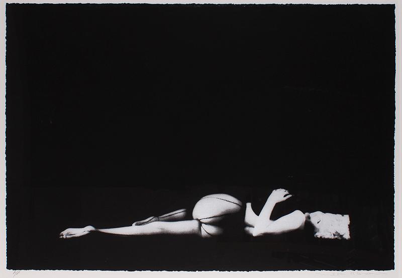 Milton Greene (1922-1985) American: MARILYN (laying down from the black series), photolithograph, signed and inscribed A/P (artistâ€™s proof) in pencil, image 29 x 41” full margins, frame 37 ½ x 48 ½” with