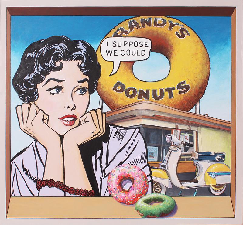 Ralph Massey (b. 1938) California: DONUTS, 2014, acrylic painting on panel, signed and dated lower right side, 24 ½ x 26 ¼”.