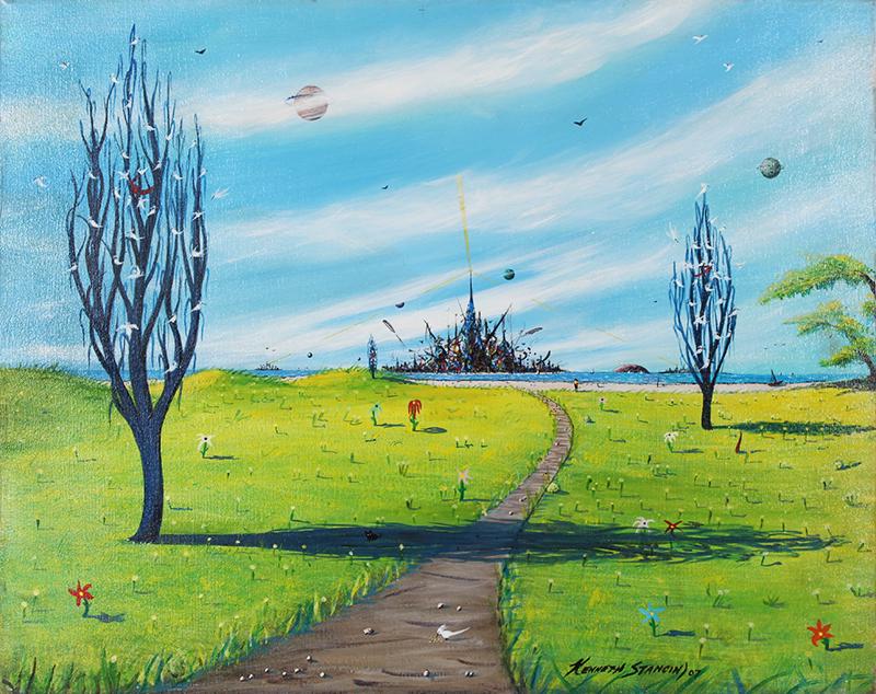 Kenneth Stancin (1938-2012) Chicago California: ISLE OF BLISS, 2007, oil painting, signed and date lower right, titled on verso, 22 x 28”.