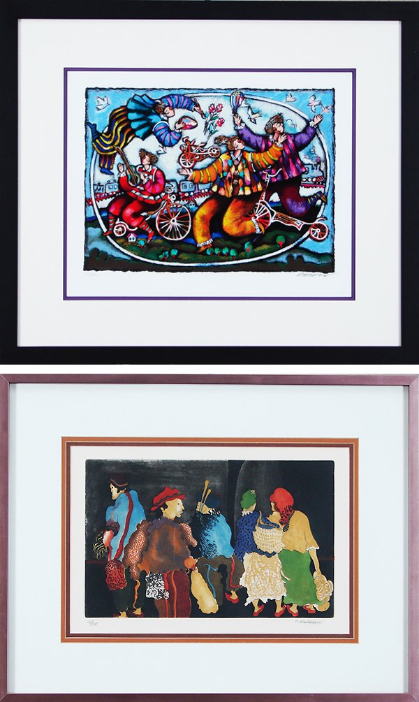 Michael Kacham & Elie Abrahami (20th Century) (two: Michael Kacham, DREAMING, 2000, color screenprint, signed in pencil, from the numbered edition 350, image 11 ¼ x 15 ½”; Together with Elie Abrahami, DE DAME DE PERSO, 1975, color aquatint etching,