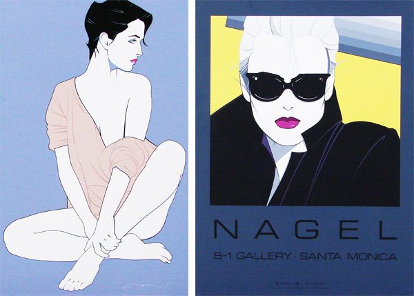 Poster: after Patrick Nagel (1945-1984) American (: COMMEMORATIVE #4 & #5 (D.38; D.39); a pair of commemorative screenprint posters, 32 x 24” & 36 x 23”, both published by Mirage Editions, scuffs, one with shiny spot in margin, other with faint dis