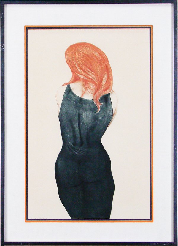 G. H. Rothe (1935-1997) German: RED HEADED WOMAN, color mezzotint etching, signed in pencil, from the edition artist’s proof 10 aside from a numbered edition, sight 26 ½ x 17”, framed, pale toning and soft handling creases, oth
