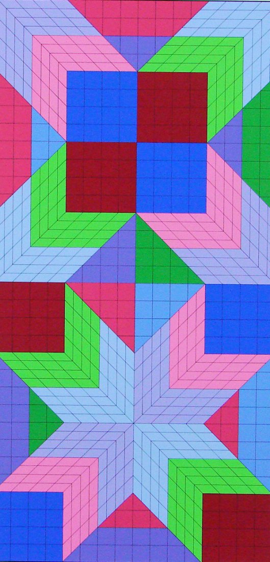 Victor Vasarely (1908-1997) Hungarian: DOOR, color screenprint, signed in pencil, from the numbered edition 325, image 37 x 18 ½”, full margins, a few soft handling creases mainly in the margins, otherwise in good condition.