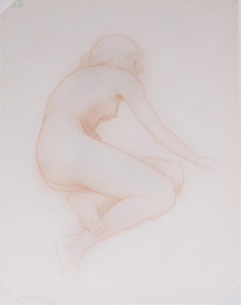Bolton Brown (1864-1936) New York California: RECLINING NUDE, colored pencil drawing on paper, signed lower left, 14 x 11”, mat 20 x 16”.