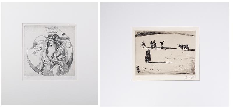 Federico Cantu (1907-1989) Mexican & another (two): MOTHER & CHILD, 1946, etching, signed, dated, titled and numbered 14/55 in pencil, plate 7 ¾ x 7 ¾”, sheet 11 ½ x 10 ¼”, mat 16 x 15”; Together with Artis