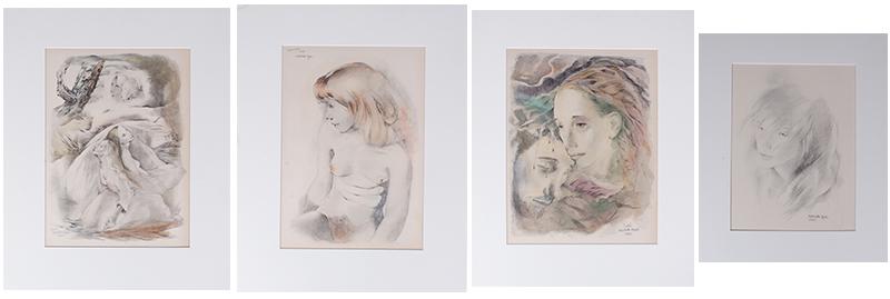 Mariette Lydis (1887-1970) Argentina France (four): LEGATO; DOMINIQUE; PIETA, three mixed media works on paper, each signed and titled and two dated 1943, each 15 x 11”’; TETE DE FEMME, 1948, lithograph, signed, sheet 15 x 11”; All w
