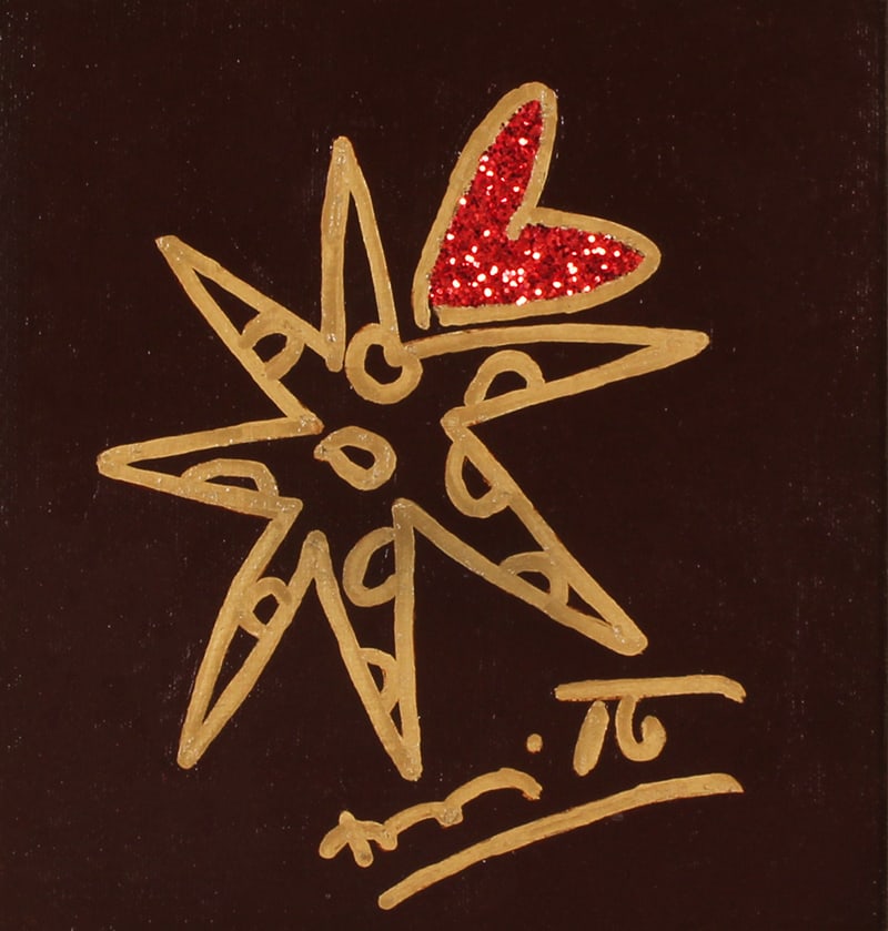 Romero Britto (b. 1963) Brazilian: ONE STAR, 2016, acrylic painting with diamond dust and oil pen on canvas, signed lower right, initialed and titled on verso, 9 ¼ x 7 ½”, with artist selected frame 17 x 16 ½