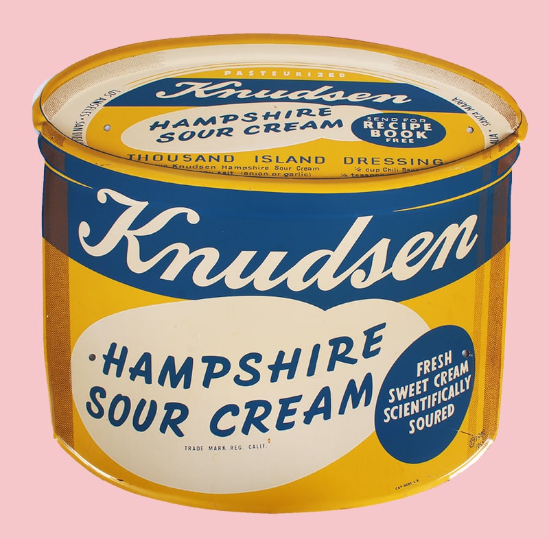 Vintage Advertising Sign: Knudsen Sour Cream metal sign, 14 ¾ x 15 ¾”.