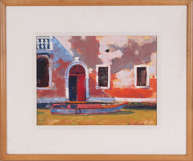 Alfred Currier (b. 1943) Washington: RED DOOR, 1999, oil painting on wood panel, signed lower right, signed and dated and titled on verso, 9 x 12”, frame 15 ½ x 18 ½”.