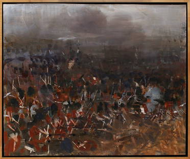 David Fertig  (b. 1946) New Jersey New York: HIGHLANDERS IN SQUARE AT WATERLOO 1815, 2006, oil painting on board, signed lower center, signed and titled on verso, 27 &frac34; x 34 &frac14;&rdquo;, frame 29 &frac12; x 36 x 2&rdquo;. Provenance: P