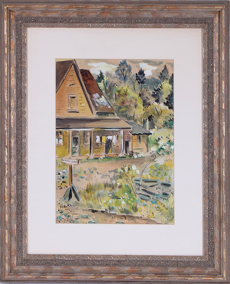 Berthold Martin Herko (1897-1988) German: TOBACCO ROAD, 1945, watercolor on paper, signed and dated lower right, sight 15 x 11”, frame 25 ½ x 21 ½” with glass.