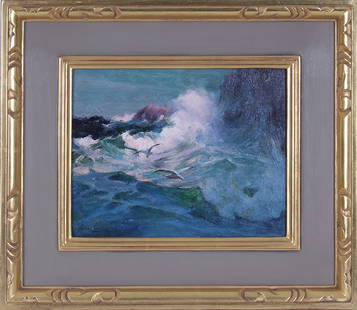 Sydney Laurence  (1865-1940) Alaska: SEAGULLS, oil painting on panel, signed lower left, 7 x 10&rdquo;, frame 13 &frac12; x 15 &frac12;&rdquo;. Provenance A. J. Kollar Fine Paintings LLC, Seattle WA.