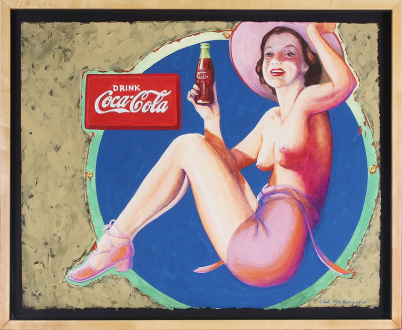 Ralph Massey (b. 1938) California: BLUE CIRCLE COLA, 2004, gouache on paper, signed and dated lower right, 20 x 25”, frame 23 x 28” with Plexiglas.