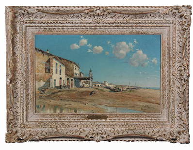 Joachim/ Joaquim Miro (19 th / 20 th Century) Spanish: NEAR BARCELONA, oil painting on canvas, signed lower right, 17 ½ x 17 ¾”, frame 19 x 26 ½ x 3”.