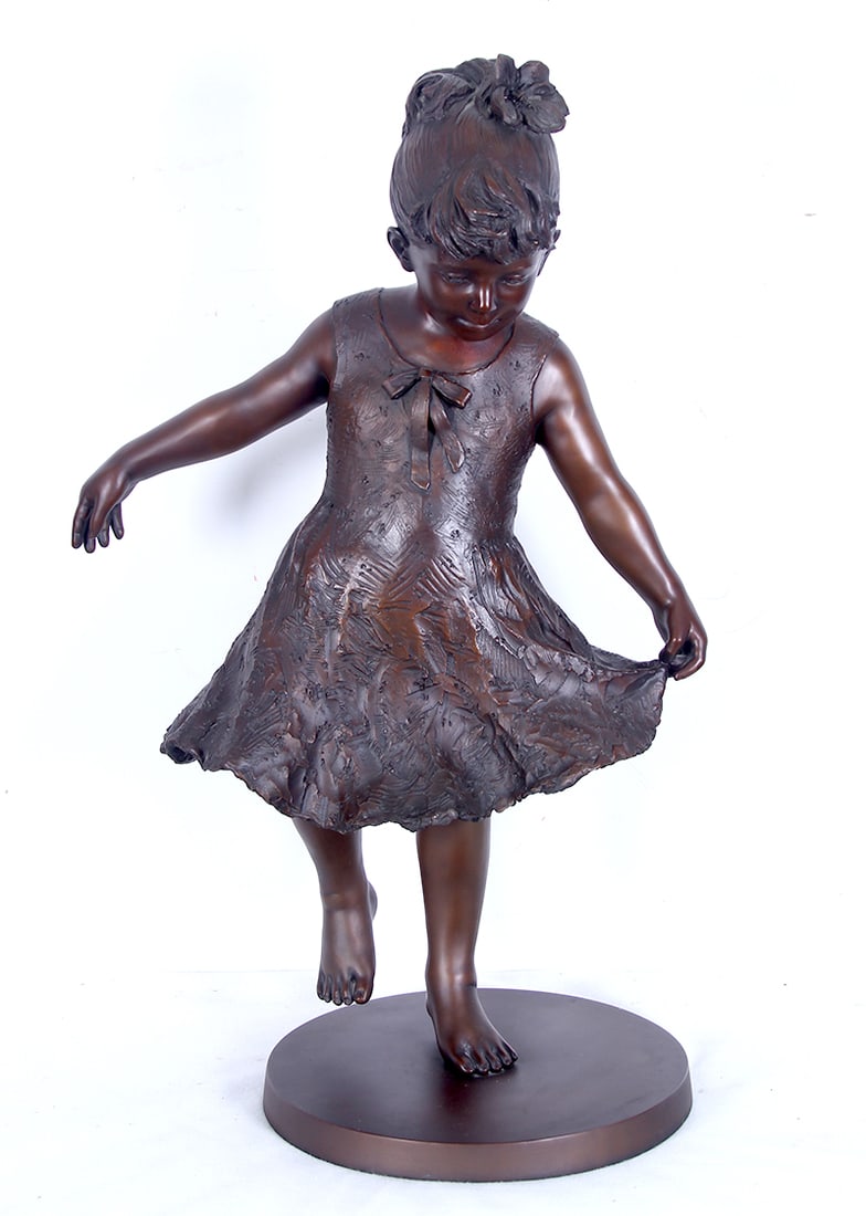 Lâ€™Deane Trueblood (b. 1928) Oklahoma Utah: TWIRL, cast bronze sculpture with copper brown patina, signed and numbered 38/49, size 38 ½ x 25 x 16”, with pedestal 67 ½” tall.