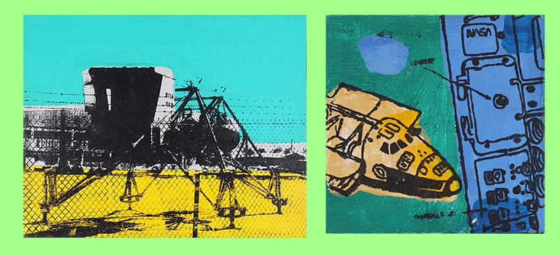 Henry Vincent (20 th /21 st Century California (two): NASA FENCE, 1994, screenprint and acrylic painting on canvas, signed and dated and stamped on the verso, 11 x 14”, frame 12 ¾ x 15 ¾”; NASA, 1994, screenprint and acrylic pai