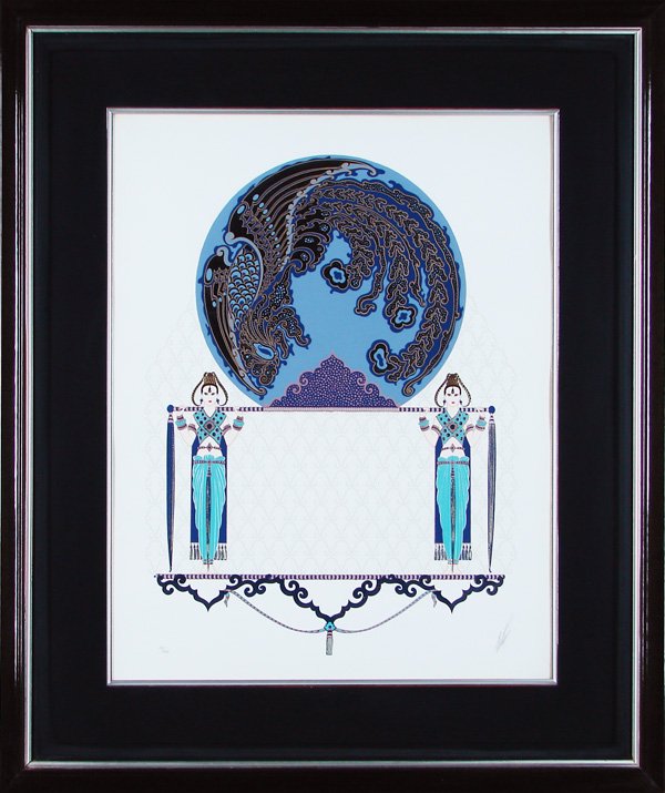 Romain De Tirtoff aka Erte (1892-1990) Russian/Fren: UNTITLED, embossed color screenprint with gold foil stamping, signed in pencil, from the numbered edition 30, sight 27 ½ x 21”, framed with glass.