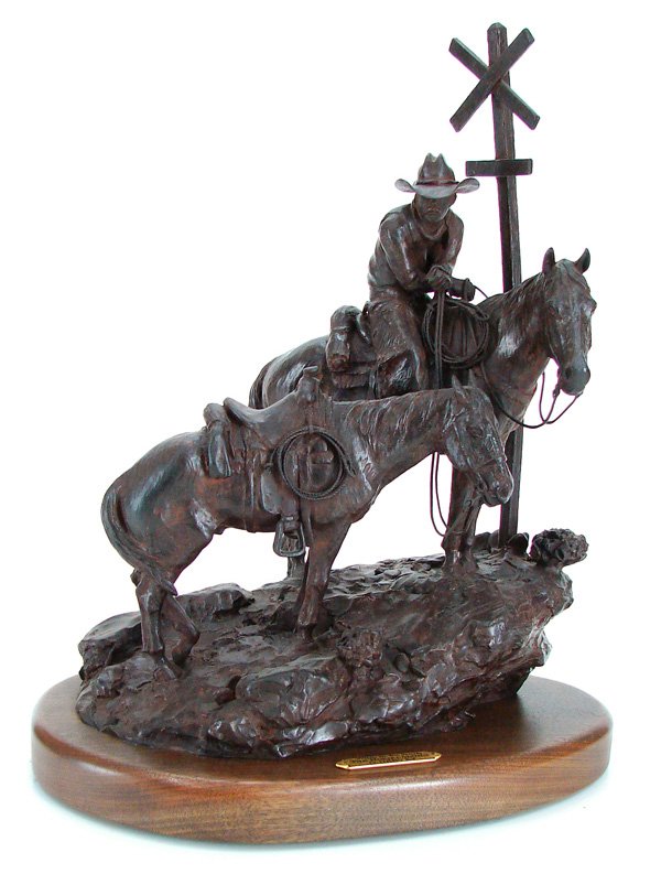 G. Harvey (Gerald Harvey Jones) (b. 1933) American: THE HOME COMING, 1993, cast bronze sculpture with brown patina, from the edition 200, signed and dated, 17 ½ x 13 x 9”, mounted to 1 ½” wooden swivel base.