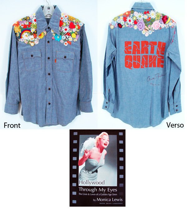 Hollywood Memorabilia: Ava Gardner (signed) & Moni: Ava Gardener’s Giorgio of Beverly Hills design embroidered Levi denim crew shirt from the 1974 movie ‘Earthquake’, signed and dated in ink on backside with Giorgio’s label inside, provenance: 
